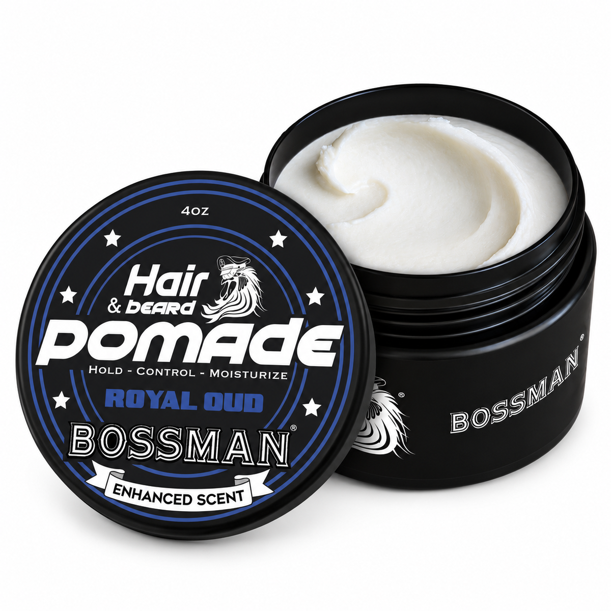 Hair & Beard Pomade, Royal Oud, jar open#Scent_Royal Oud