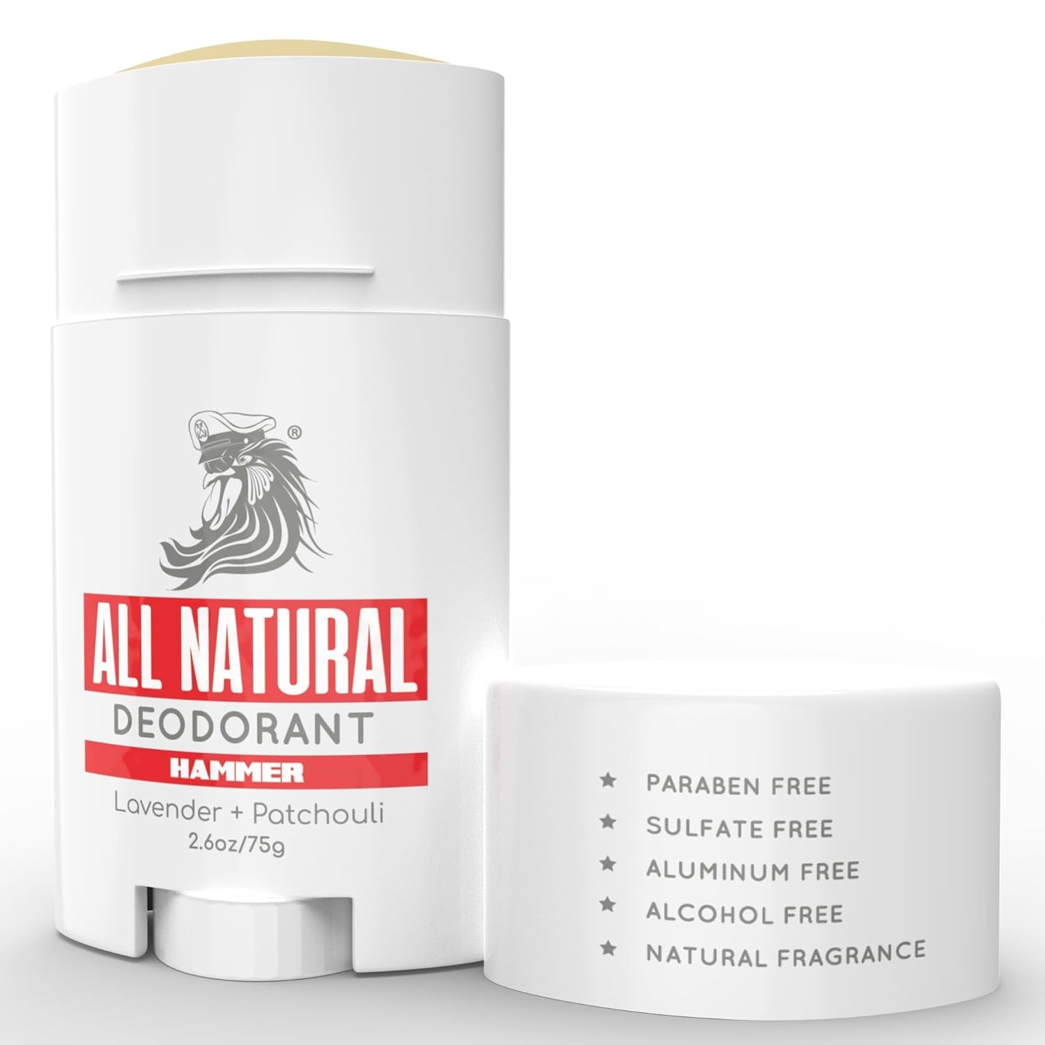 All Natural Deodorant container with branding and product details on a white background