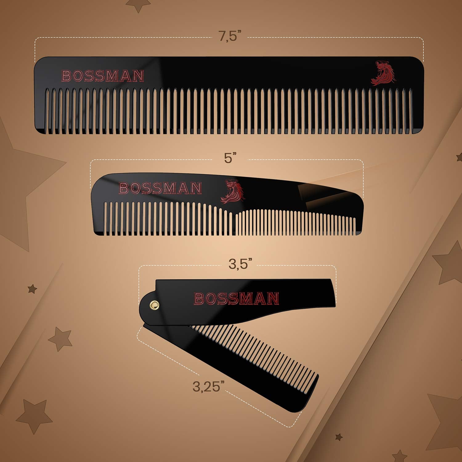 Acetate Set of 3 Combs [Clearance - Final Sale]