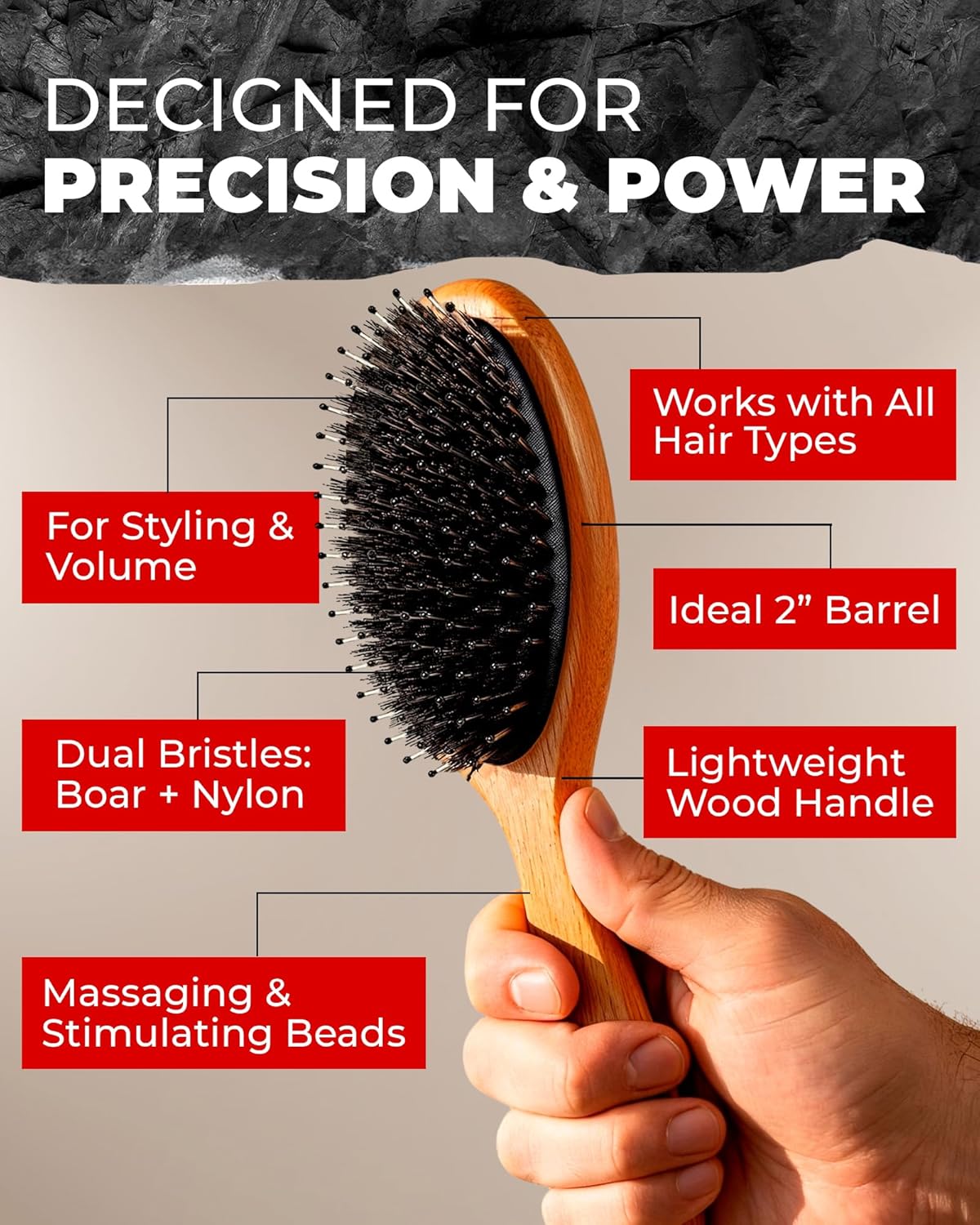 Boar Hair and Nylon Bristle Brush for hair & beard
