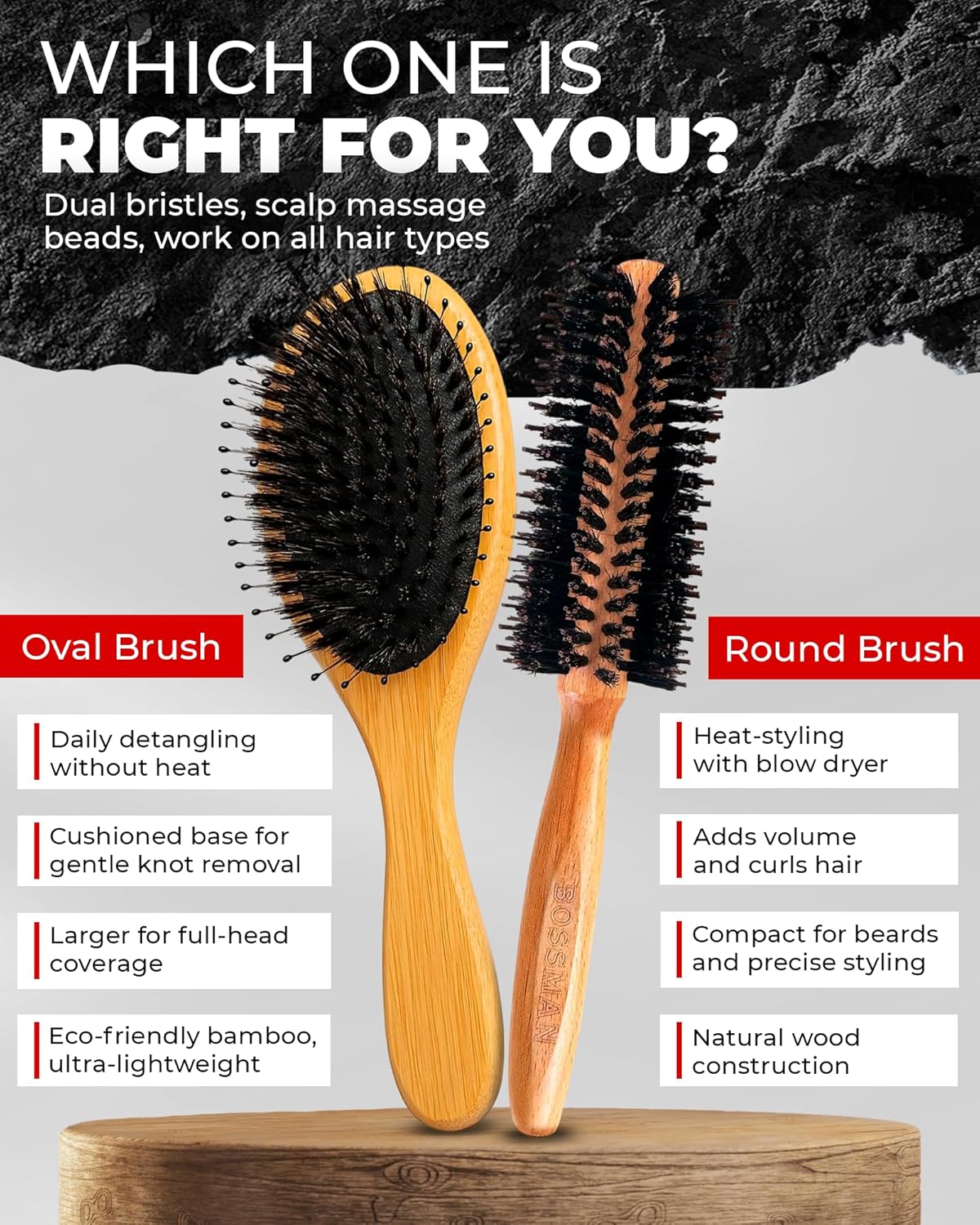 Round Boar & Nylon Bristle Brush
