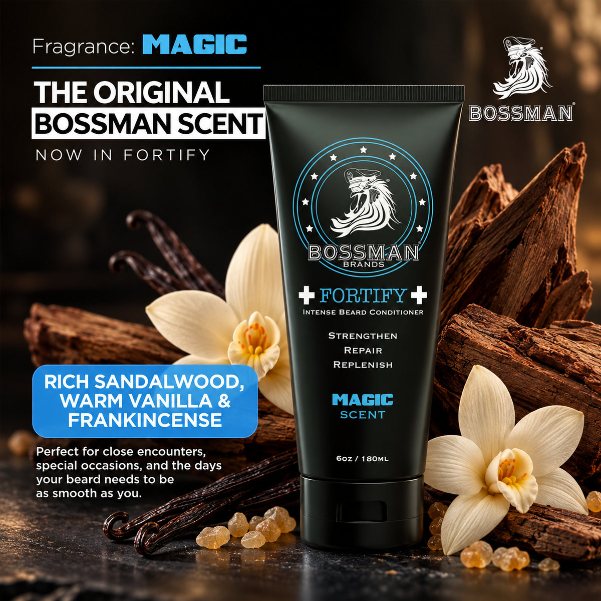 Fortify Intense Beard Conditioner, Magic, scent card#Scent_Magic