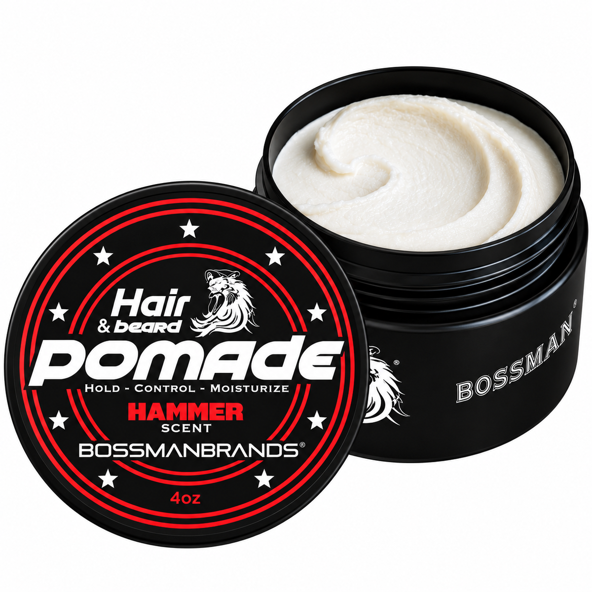 Hair & Beard Pomade, Hammer, jar open#Scent_Hammer